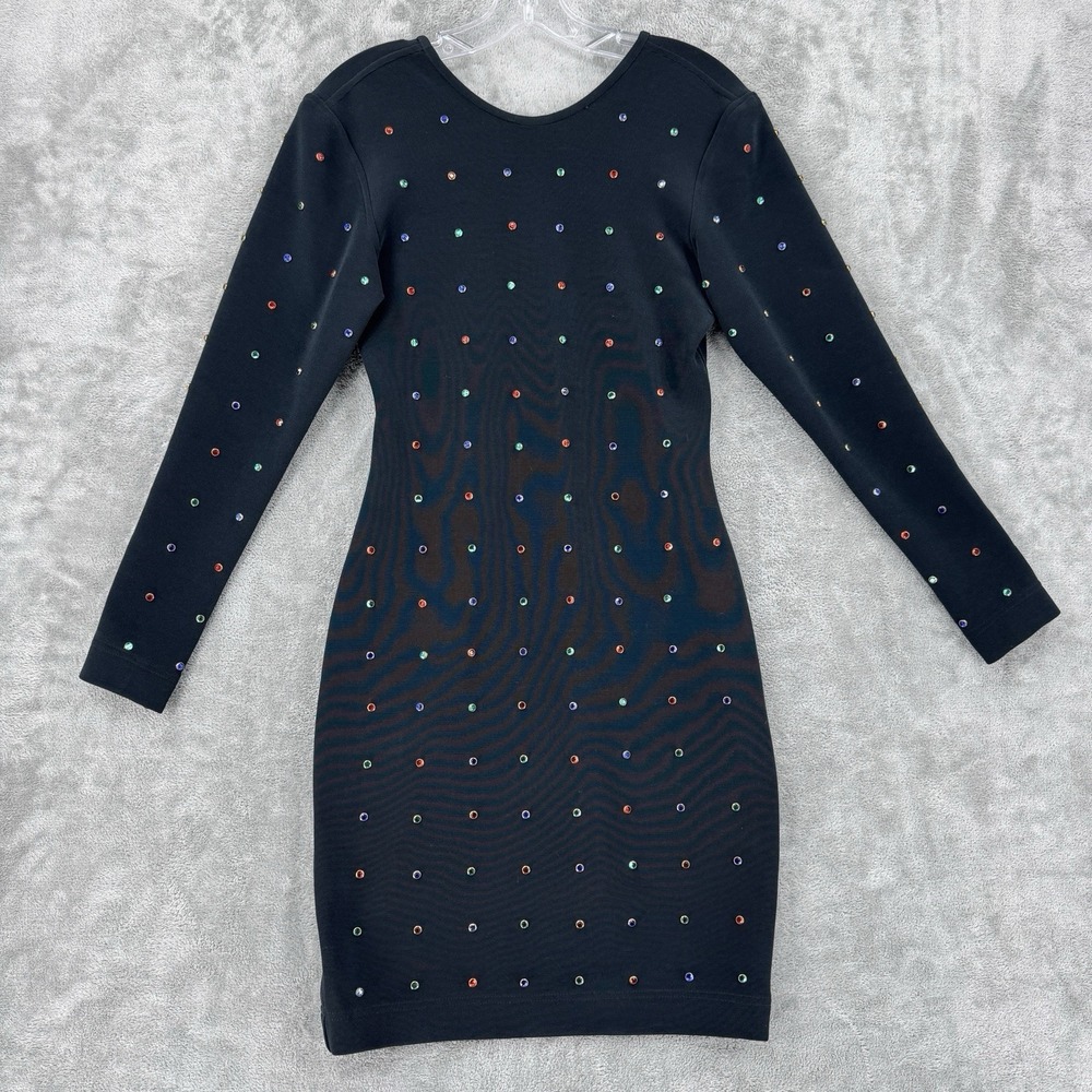 Vintage Tadashi Dress Womens Medium‎ Bodycon Rhinestone Low Back Evening Glam
